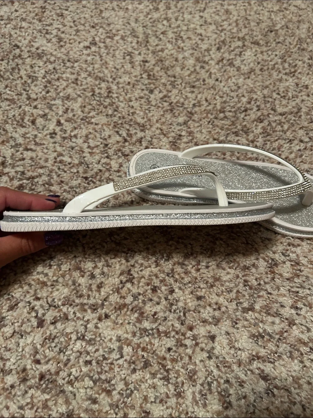 Kara USA white Rhinestone Thong Sandals with Silver Footbed